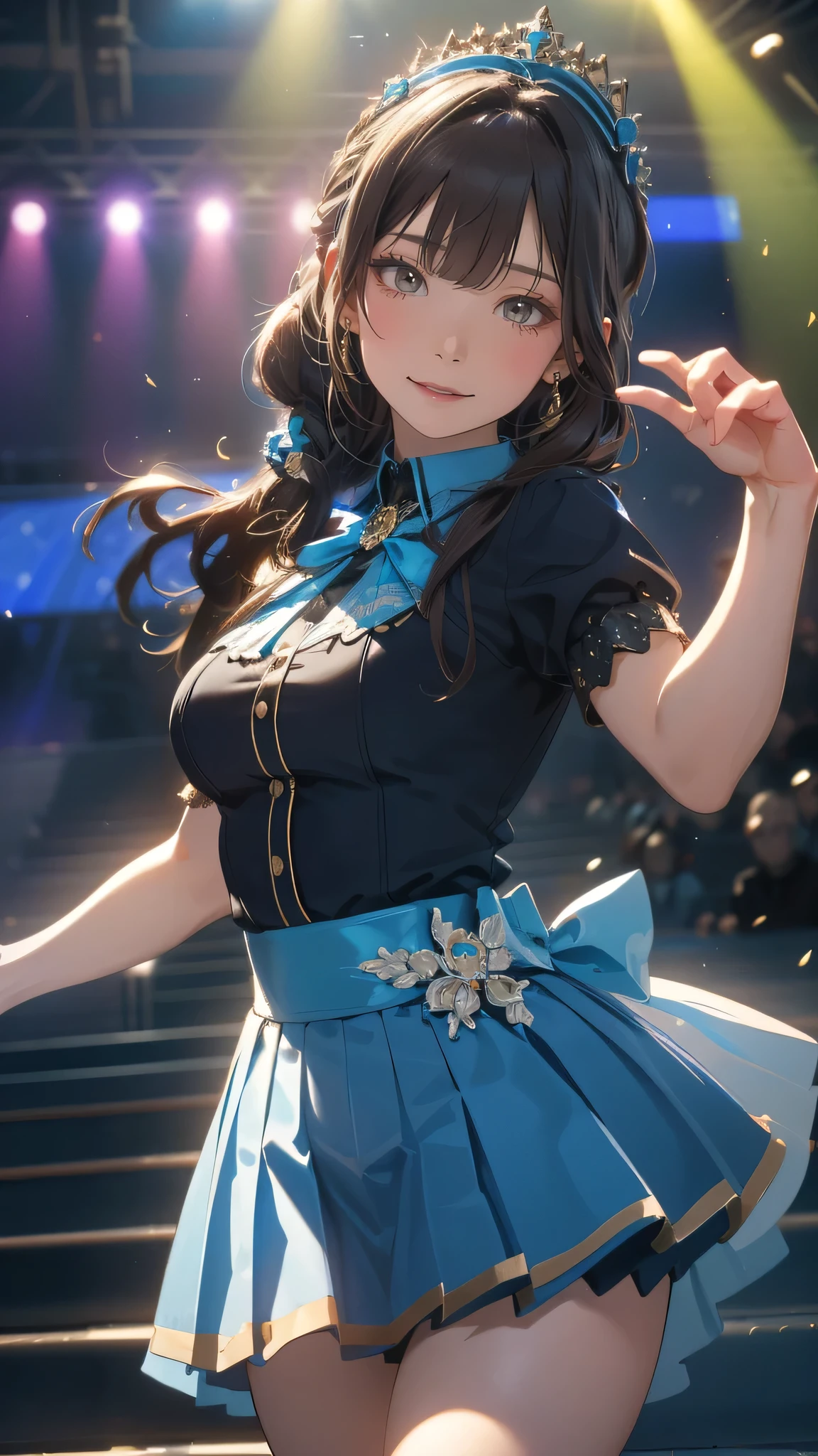 random Idol costume,(sing:1.2),(Random Pose),(Thin type),(large breasts),(random hairstyle),(Highest image quality, (8K), Ultra-realistic, Best Quality, High quality, High Definition, high quality texture, high detailing, Beautiful detailed, fine detailed, extremely details CG, Detailed texture, realistic representation of face, masterpiece, presence)