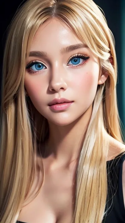Very beautiful Scandinavian girl with Super long shining light blonde hair、Very beautiful light blue eyes、Very big eyes、Portrait...