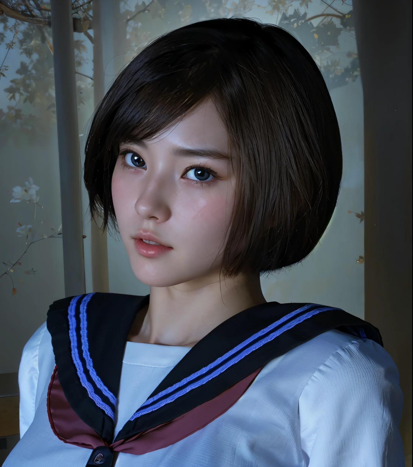 (Detailed CG、Unity、8k wallpaper)、(Very delicate and beautiful)、(masterpiece)、(highest quality:1.2)、(超A high resolution:1.3)、(Beautiful realistic Asian),Beautiful lighting、Perfect Lightning、Realistic Shadows、Fine skin、Very detailed、Detailed face and eyes、Realistic eyes、Sharp pupils、Huge , In the classroom、School、sunset、Beautiful Face、Blurred Background、(Japanese women)、Glowing Skin、Side Up、Beautiful black hair、Blunt bangs、Japan High School Sailor Uniform、Pleated mini skirt、Crying face ((Tabletop, highest quality)), (Glowing Skin), Cinema Lighting, Physically Based Rendering, Awards, Very detailedな肌, Very detailedな顔, Beautiful eyes in every detail, Carl Zeiss 85mm F/1.4, (Cowgirl:1.3), (cumin , Chest and thighs), she&#39;Very cute 16 years old , (Brown Hair, Straight Long Hair, Open your eyes, Round face), Big cleavage, (Pure white dress, I pulled up my pleated skirt myself:1.3), Watching from afar, (Spread your legs, Focus on the thighs),art、Frowning、Frowning、