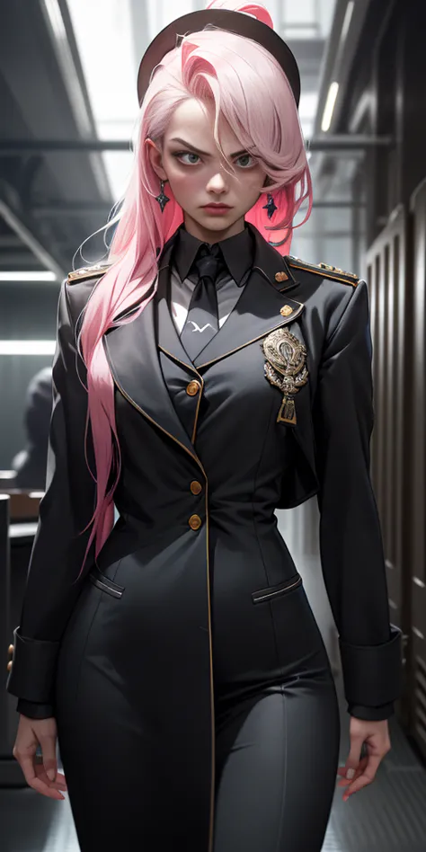 a pink-haired girl boss of the mafia,dark atmosphere,hidden weapons,high-end luxury cars,strategic meeting,secret hideout,heavy ...