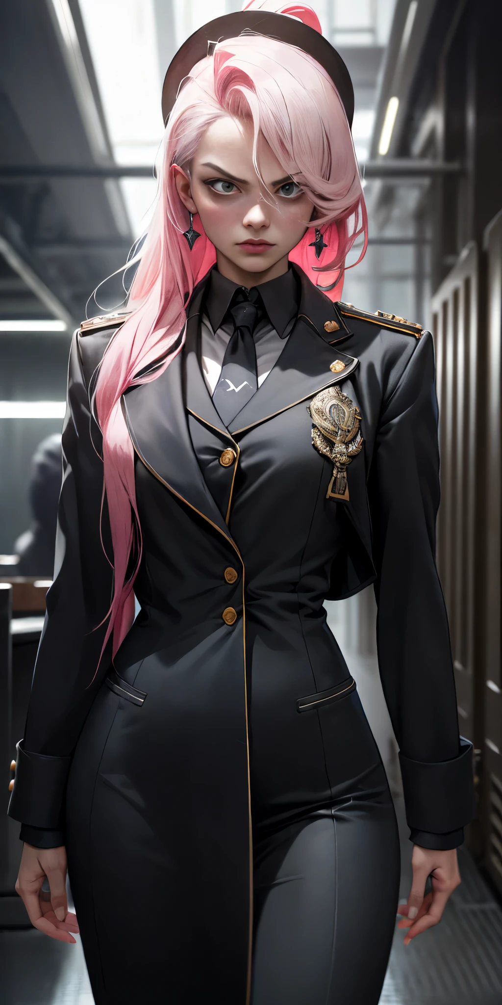 a pink-haired girl boss of the mafia,dark atmosphere,hidden weapons,high-end luxury cars,strategic meeting,secret hideout,heavy security,confident posture,determined look,fierce eyes,sleek and stylish outfit,dramatic lighting,gritty urban backdrop,intense expression,sharp suit,engaged in a power struggle,strong-willed leader,heavily guarded premises,menacing presence,exuding authority,dark,industrial aesthetic,forceful personality,criminal empire,dominant and powerful,underworld queenpin,bank vault full of money,loyal henchmen,sophisticated and calculated,lucrative illegal activities,plotting the downfall of rivals,impressive and intimidating,mastermind of criminal operations,a force to be reckoned with,commanding respect and fear,mysterious and enigmatic,sharp and cunning,in control of every situation,business negotiations with rival gangs,shrewd and calculating,commanding respect,untouchable and influential,boss lady of the criminal underworld,(best quality, highres,photorealistic)