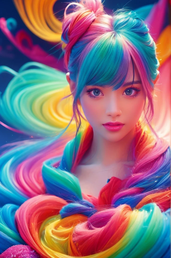 best quality, 8k, highly detailed face and skin texture, high resolution, sexy girl in colorful suit, fantastic style background image, magical style, sharp focus
