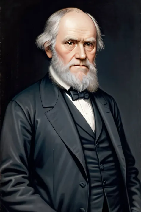 father of the theory of evolution, charles darwin, detailed representation of the face, detailed background, random pose, wearin...