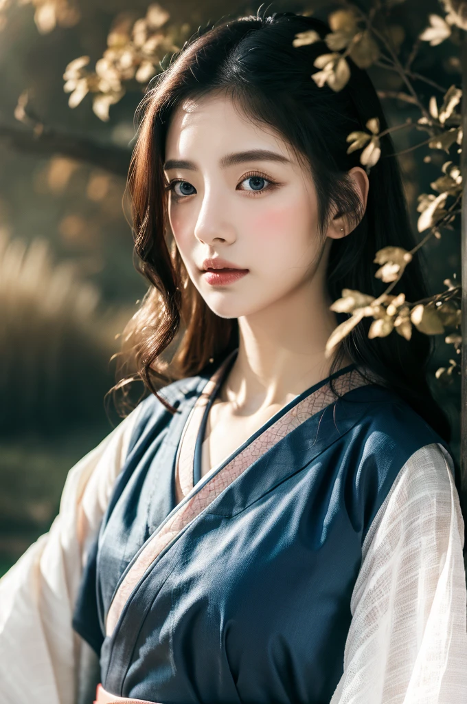 ( masterpiece, top quality, best quality,8k,years old girl,ultra detailed,raw photo:1.5),(photorealistic:1.4), (cinematic lighting), PerfectNwsjMajic, , Surrealism, UHD, ccurate, Super detail, textured skin, High detail, Best quality, dynamic angle, White skin,[Beautiful blue eyes], high nose,(1girl),(good anatomy:0.5)), Dreamy atmosphere,expressive brush strokes, mystical ambiance, Artistic interpretation, a whimsical illustration,dark, Subtle colors and tones, mystical aura, Woman wearing traditional Korean costume,(hanbok:1.3), Joseon dynasty, jeogori,chima,and the po,portrait, assassin, small knife 