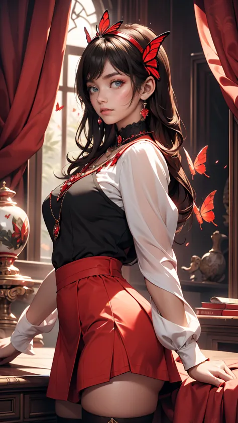 Expressionless,,(Dark fantasy),((Great illustrations)),(Detail Splash), Long black hair, Red pupils, girl, Pure black dress, Col...