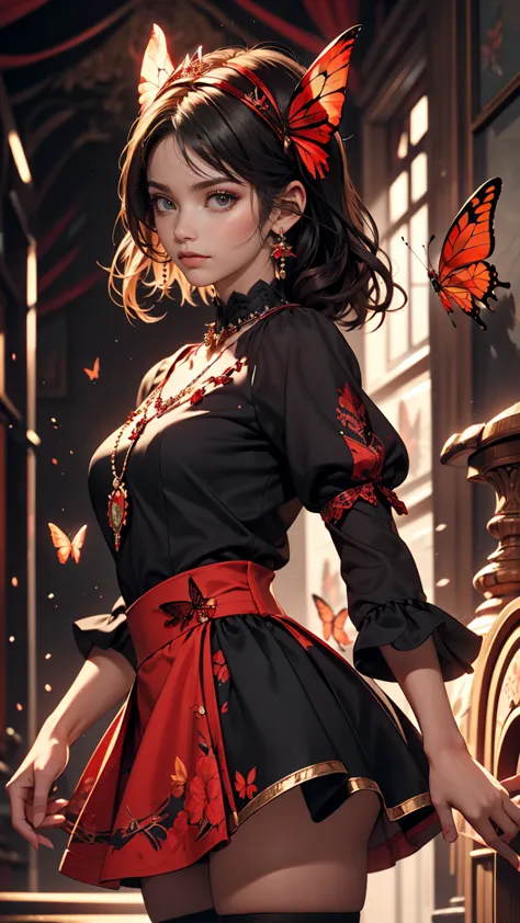 expressionless,,(dark fantasy),((great illustrations)),(detail splash), long black hair, red pupils, girl, pure black dress, col...