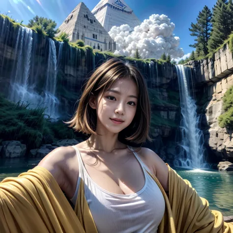 highest quality、、masterpiece:1.8、、、waterfall、,、、、A spectacular view that will bring you the best luck in the world just by looki...