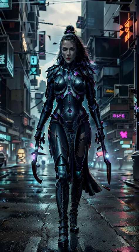 (full body woman,walking),(cyberpunk city),(glowing neon stripes on the dress's boots),(vibrant color),(cyberpunk style),(ultra ...