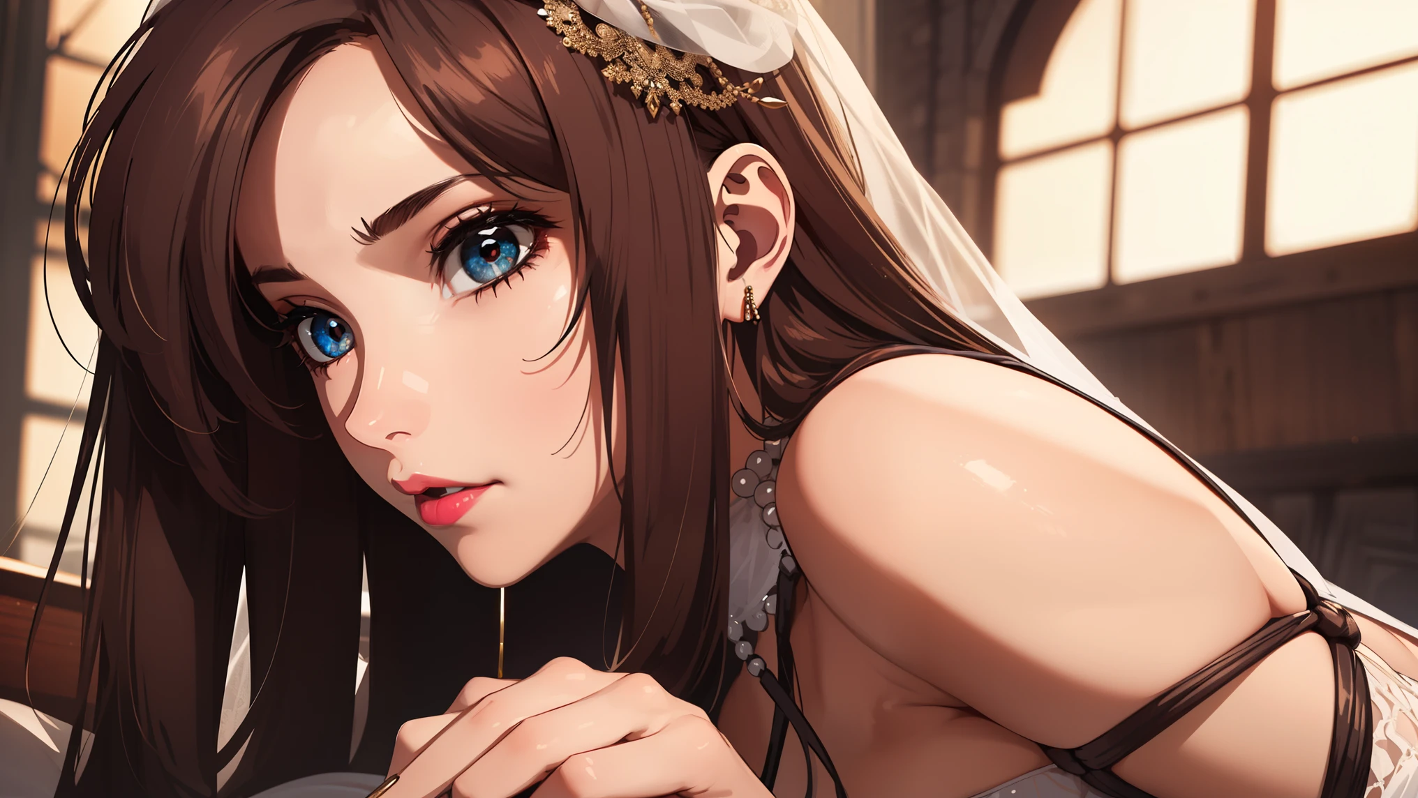 bangs,brown_hair, long_hair,red eyes,lipstick,makeup,
BREAK (wedding dress:1.2)
BREAK crotch rope walking, (beads:1), from side, shibari, arms behind back,
BREAK (masterpiece:1.2), best quality, high resolution, unity 8k wallpaper, (illustration:0.8), (beautiful detailed eyes:1.6), extremely detailed face, perfect lighting, extremely detailed CG, (perfect hands, perfect anatomy),