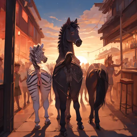 feral zebra, horse pussy, anus, pussy juice, nightclub, sunset, kids watching, in public, blush, panties pulled down