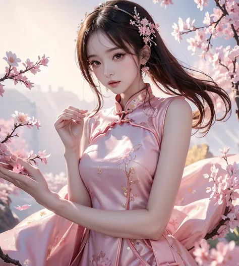 (masterpiece), best quality, high resolution, Extremely detailed, A beautiful pink dress in Chinese style, Chinese elegant dress...