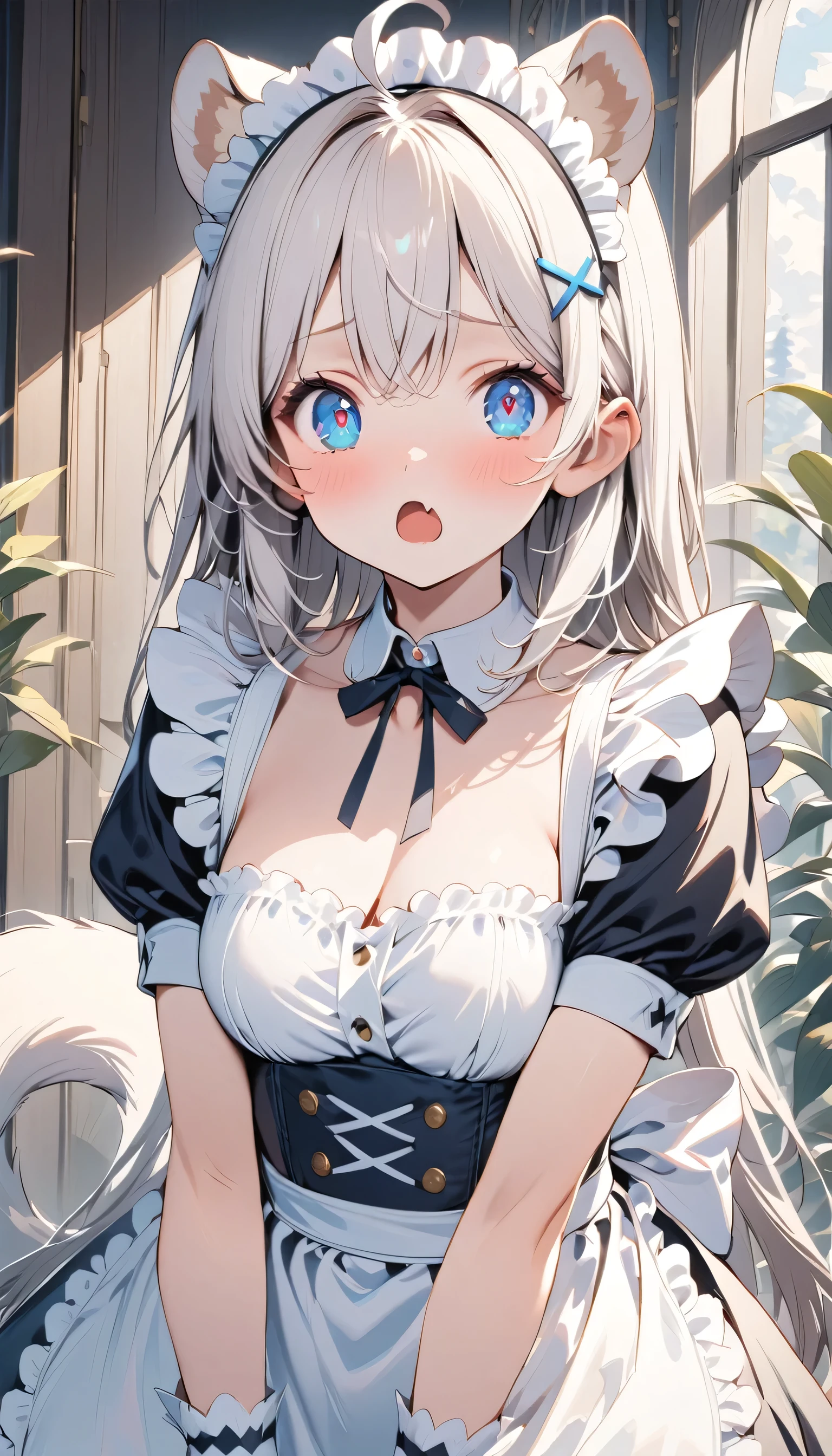 Anime girl with blue eyes and a white dress posing for a picture - SeaArt AI