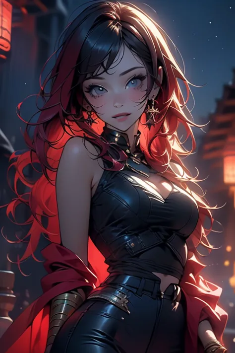 ((best quality)), ((masterpiece)), (detailed), beautiful girl with maroon colored hair surrounded by magic, modestly dressed and...