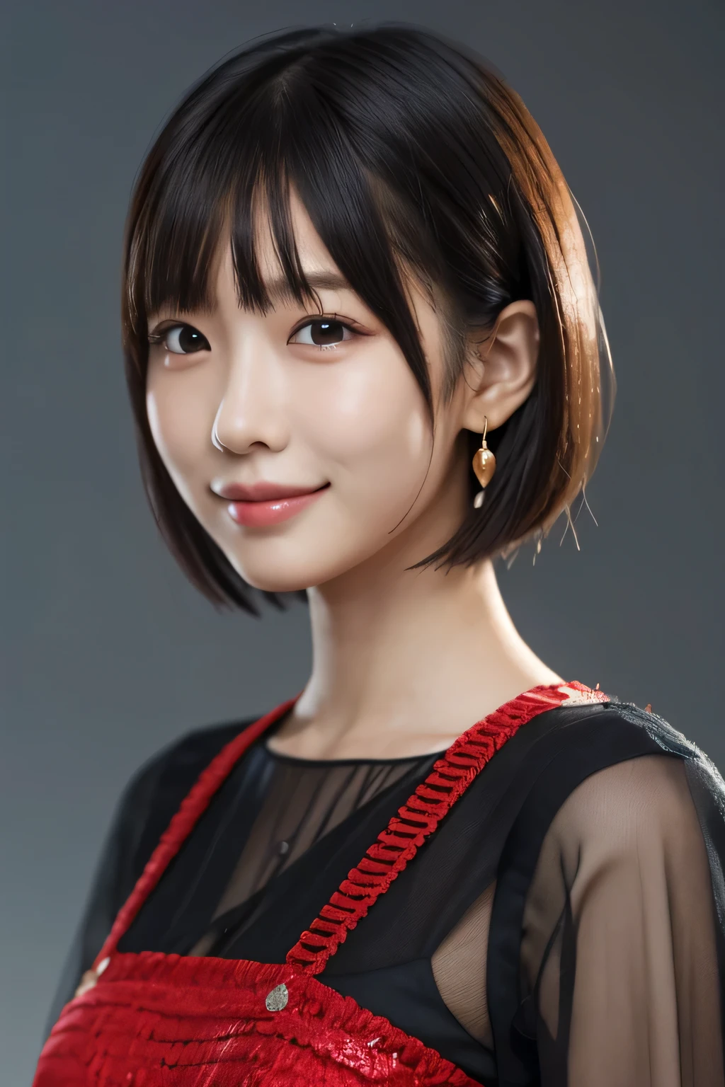 1 girl, (Wearing colorful stage costumes:1.2), Very beautiful Japanese idol portraits, Face close-up,
(RAW Photos, highest quality), (Realistic, Realistic:1.4), (masterpiece), 
Very delicate and beautiful, Very detailed, 2k wallpaper, wonderful, finely, Very detailed CG Unity 8K wallpaper, Very detailed, High resolution, Soft Light, 
Beautiful detailed girl, Very detailed目と顔, Beautiful and sophisticated nose, Finely beautiful eyes, Cinema Lighting, 
(Simple light color background:1.3),
(short hair), (Bob),
Complete Anatomy, Slender body, Small breasts, smile