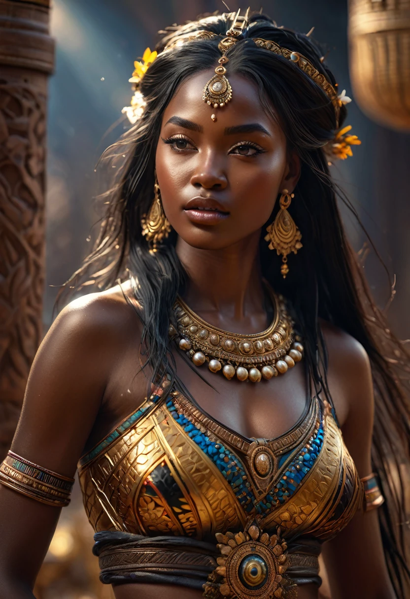 a beautiful young darkskin Fulani with (((a long black hair young queen)))  fighting with energetic powers, (((very beautiful))), perfect faces, whole body, romantic scene, romantic Way, sexy, 8K, extremely detailed, (high quality, realistic, photorealistic: 1.37), Full body, ideal proportions and defined complexion, meticulously crafted features, unreachable beauty, perfection, artistic masterpieces, vivid realism, hyper-detailed sculptures, life-like forms, truly awe-inspiring, impeccable craftsmanship, pure radiance, ethereal beauty, delicate contours, striking poses, sublime beauty, subtle nuances, dynamic compositions, vibrant colors, perfect lighting, soulful expressions, celestial aura, majestic presence, dreamlike atmosphere, unmatched gdetailed octane render trending on artstation, 8 k artistic photography, photorealistic concept art, soft natural volumetric cinematic perfect light, chiaroscuro, award - winning photograph, masterpiece, oil on canvas, beautiful detailed intricate insanely
