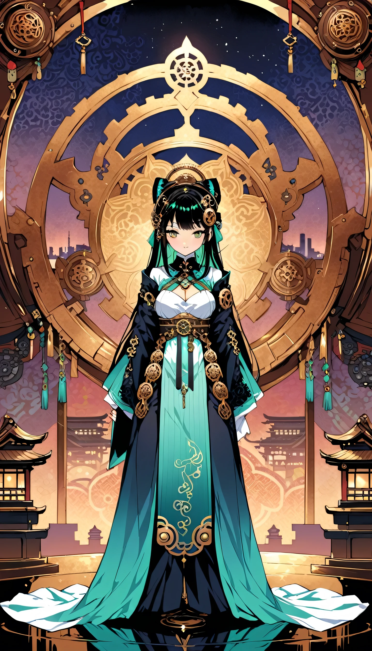 (la plus haute qualité), fille,Fond détaillé oriental, paysage urbain oriental, Steampunk, jeune fille du sanctuaire