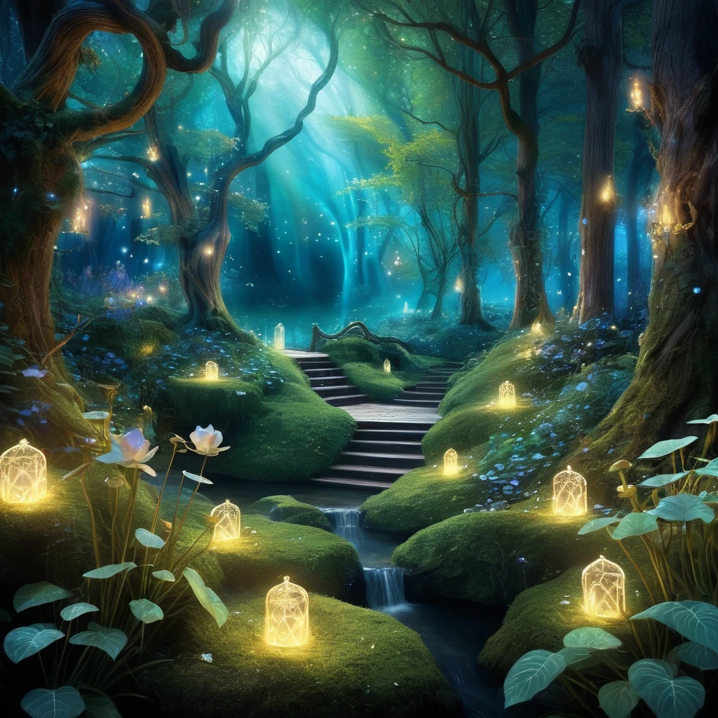 (a magical, enchanting scene),(best quality,ultra-detailed),(fantasy,mythical creatures),(mysterious,otherworldly),(lush foliage,ethereal colors),(magical glow,soft lighting),(unseen magical beings),(intricate details),(dreamlike atmosphere),(fairy tale-like),(whimsical creatures),(flawless,high-res),(spellbinding,oneiric),(enticing,enchanted),(glimmering,sublime),(interactive,immersive),(supernatural,enchanted forest),(charming,twinkling lights),(mystical,ethereal music)
