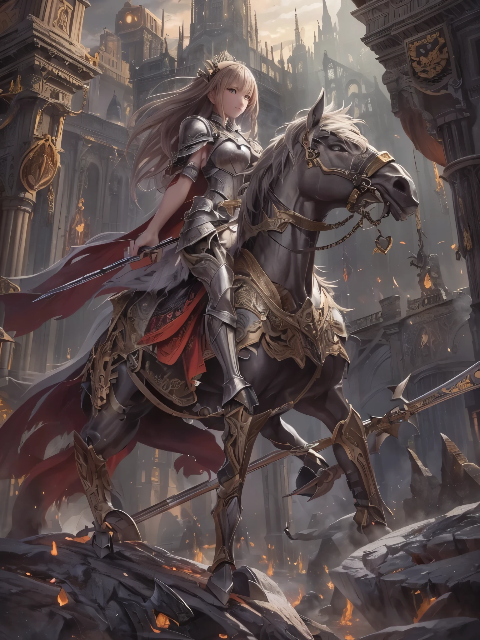 ((highest quality)),(Ultra-high resolution),(Super detailed new),(Detailed Description),((The best CG)),(A masterpiece),Ultra-detailed art,A wonderful new art form,(Art with precise detail:1.5), darkness, female knight, Armament