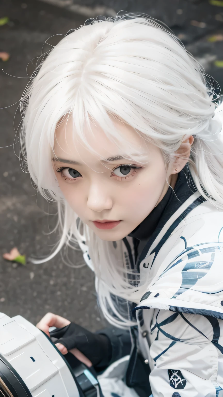 1 chica, seishiro Nagi, pelo blanco, pelo largo, ultra detalle,Realista, lente de 70 mm 