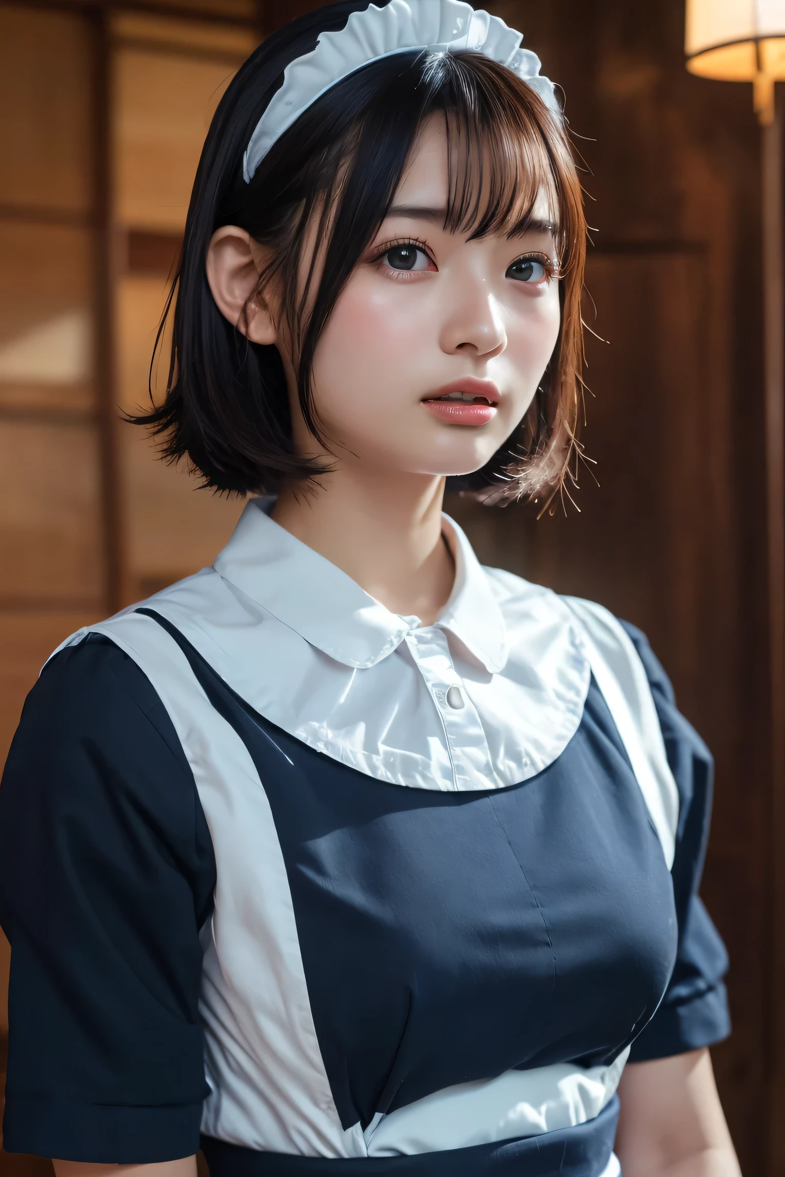 (8k, RAW Photos,highest quality, High resolution:1.1), (Ultra-realistic:1.4),(Realistic, Realistic:1.3),The Beauty of Japan、((Upper Body:1.3)),Maid Cafe、((Maid:1.3))