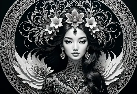 black and white art, black art, white art, style, grace, mesmerizing, the work of a black and white master, filigree, intricate,...