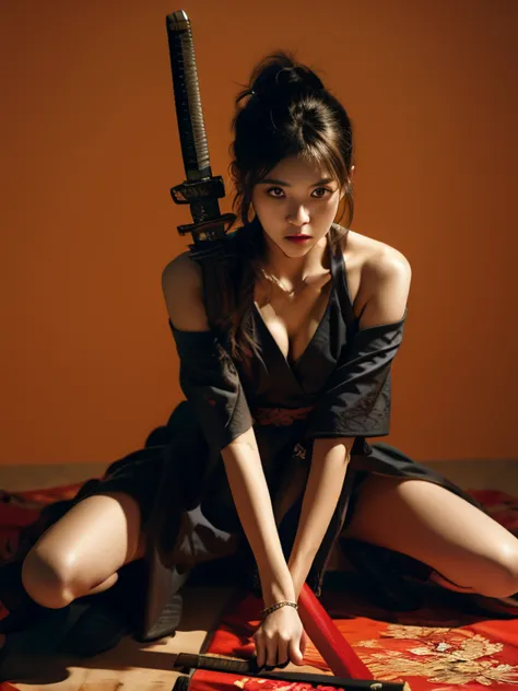 1girl,solo,holding weapon,katana,