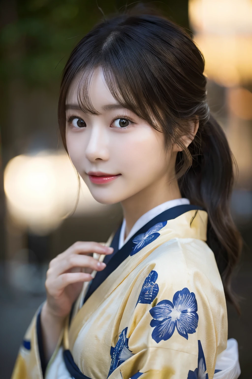 （(Kimono)）、((24-years-old))、Random Pause、、、(highest quality,masterpiece:1.3,Ultra-high resolution,),(Super detailed,Caustics),(Photorealistic:1.4,RAW shooting,)Ultra-Realistic Capture,Very detailed,High resolution 16K human skin close-up、 The skin texture is natural、、Skin appears even-toned and healthy、 Use natural light and colour,One Woman,Japanese,,cute,Black Hair,Mid-length hair,,smile,,(Depth of written boundary、chromatic aberration、、Wide range of lighting、Natural Shading、)、