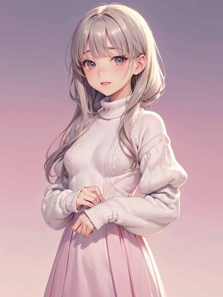 (masterpiece),(highest quality:1.2),(Perfect Anatomy),Exquisite detail,One Girl,Small breasts,Knitted sweaters in pastel colors,((Moe sleeves)),(Coquettish:1.2),(Beautifully detailed face),(Beautiful fine hair),Beautiful fine details,Beautiful Anime Girls,Cute Anime Girl,Smooth anime art,Elegant colors,Simple gradient background,An atmosphere filled with happiness and laughter