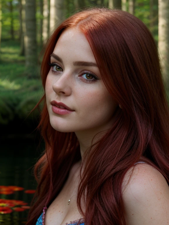 a woman with long red hair in a dress, full body view, ethereal beauty, ophelia, full body, a stunning young ethereal figure, nymph in the water, water fairy, fantasy with water magic, with pale skin, ethereal fairytale, inspired by Arthur Hughes, ellie bamber fairy, red haired goddess, fantasy photoshoot, by Elena Guro. Photorealistic photography.very good quality, aestic,Perfect composition.photo clear.Perfect composition,very good quality photography, photorealistic photo. Very detailed face: eyes , eyebrows,nosem,lips. Beauty. Realistic flowers.Rich color background. Perfect composition..hoto taken at eye level,DSLR,canon EOS RS,ultra quality,sharp focus,tack sharp, depth of field (dof). Film grain,crystal clear,8k UHD, highly detailed, facial features, high detailed background. Art supplies. very good quality .