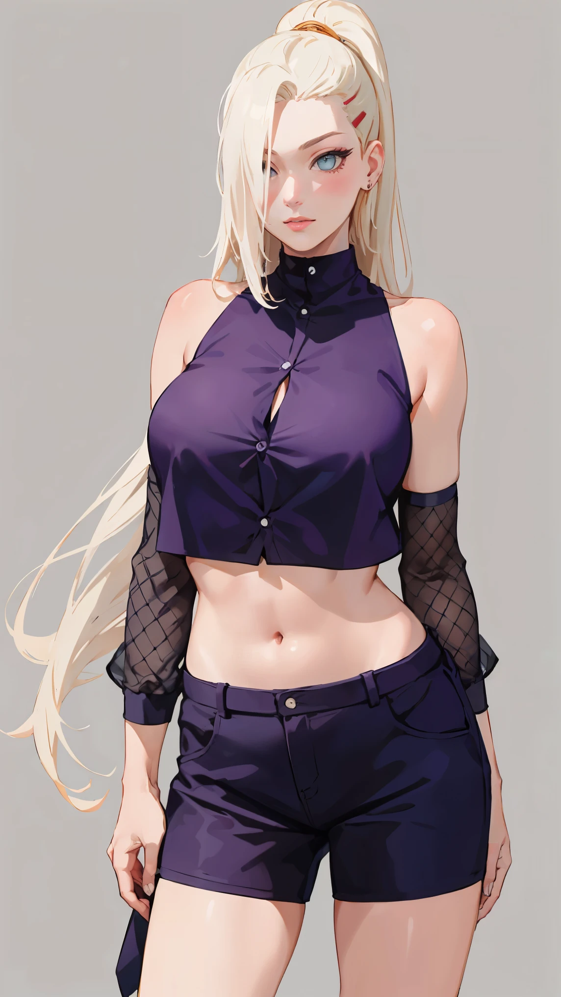 Yamanaka ino, lila bauchfreies Top, ärmellos, rasierte Achseln, langes blondes Haar, bangs, Meisterwerk,
brechen (Bluse und Strickjacke:1.2),
brechen full bodyesbian，Auf dem Boden stehen，schlank，lange Beine，Steh gerade，nichts Hintergrund，schlank，extra langer Beinabschluss，Eine hängende Brust,Arme hinter dem Rücken,
brechen ((Top Qualität, 8k, Meisterwerk: 1.3, Ultra HD, gute Qualität, beste Qualität, hochauflösend, Realismus)), scharfer Fokus: 1.5, Beautiful woman with schlank body, (perfekte Hände, Perfekte Anatomie),