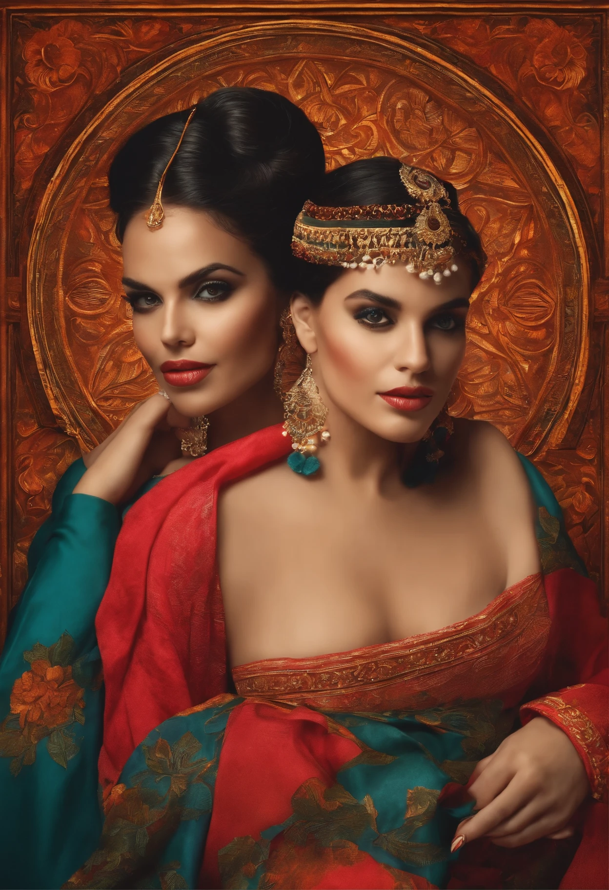 Two women in traditional indian clothing posing for a picture - SeaArt AI