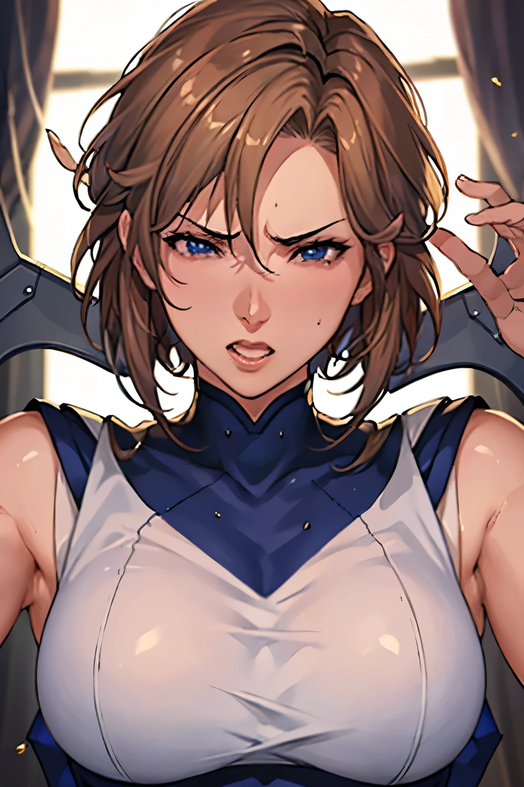 Titty fuck、Very angry face:1.5、Rebellious attitude,Glare、Frustrating face、masterpiece、High resolution 8K、Browsing Caution、Colorful light illumination、Sharp focus、Detailed skin、Tabletop、 highest quality、Ultra-high resolution、超A high resolution、Highly detailed CG、、(detailed face and eyes、(face:1 2)、Blue eyes、Almond Eye)、Golden Hair、Very short hairstyle、High Top Fade:1.3、Asymmetrical bangs)、Sailor Uranus、(gross、Glossy Lips、Small breast size) 、(Oval face : 1.4)、(Thin fingers、Detailed Weapons、Detailed human hand)、