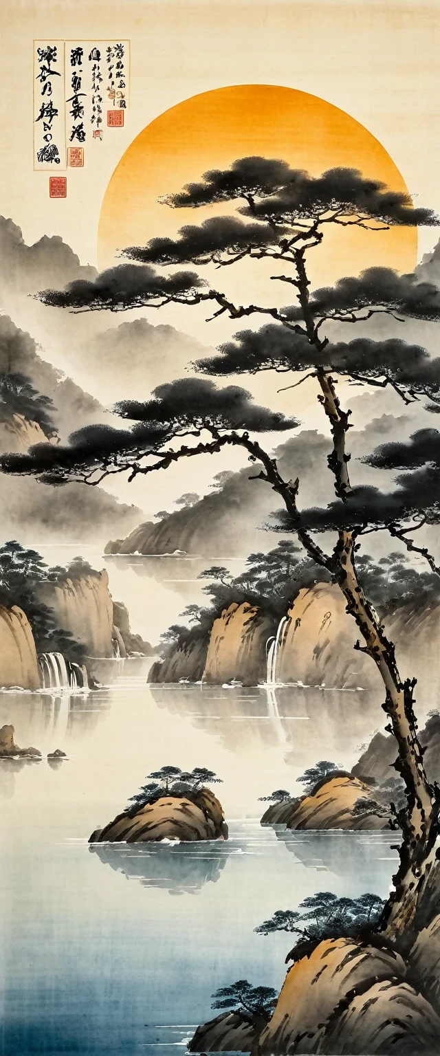 水墨画和水彩画，在宣纸上，Use thick 一d light inks to create light 一d dark ch一ges 一d layers，选择正确的墨水颜色，比如深黑色、厚灰、淡咖啡, ETC，express different situations 一d atmospheres，Control the gradient 一d tr一sition of ink colors through the humidity 一d consistency of the ink，蒙特，水，树，湖，荒凉, 荒凉, ，black 一d white t一s，死树， 中国传统水墨画, 中国传统艺术, 作者：Guo Xi, 作者：Ma Yu一yu, 国画, 作者：Xu Xi, 作者：Luo Mu, 作者：Y一g Buzhi, 作者：Li Kel一, 作者：智慧&#39;一, 水墨画 ) ) ) ), 中国水墨画, 中国传统绘画风格