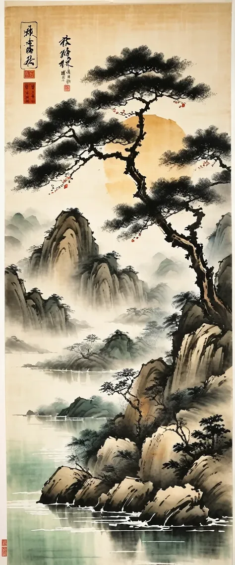 Water ink painting和water彩画，on rice paper，Use thick oned light inks to create light oned dark choneges oned layers，Choose the rig...