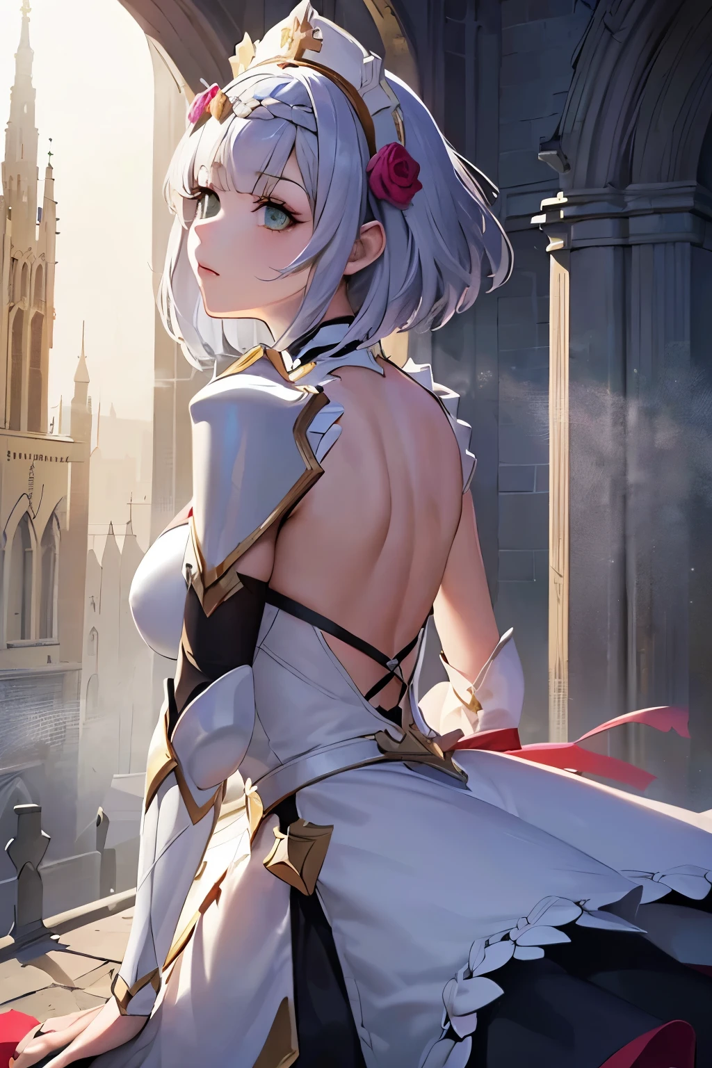 [noelledef]:1.5,((masterpiece,highest quality,Detailed images,Beautiful images))1.4(noelle images、Bob Hair、Equipped with a great sword、church、Cathedral、The wind is blowing、Bright lighting overall、Backlight、A fantastic atmosphere、Thick Fog)1.1(Beautiful body lines)
