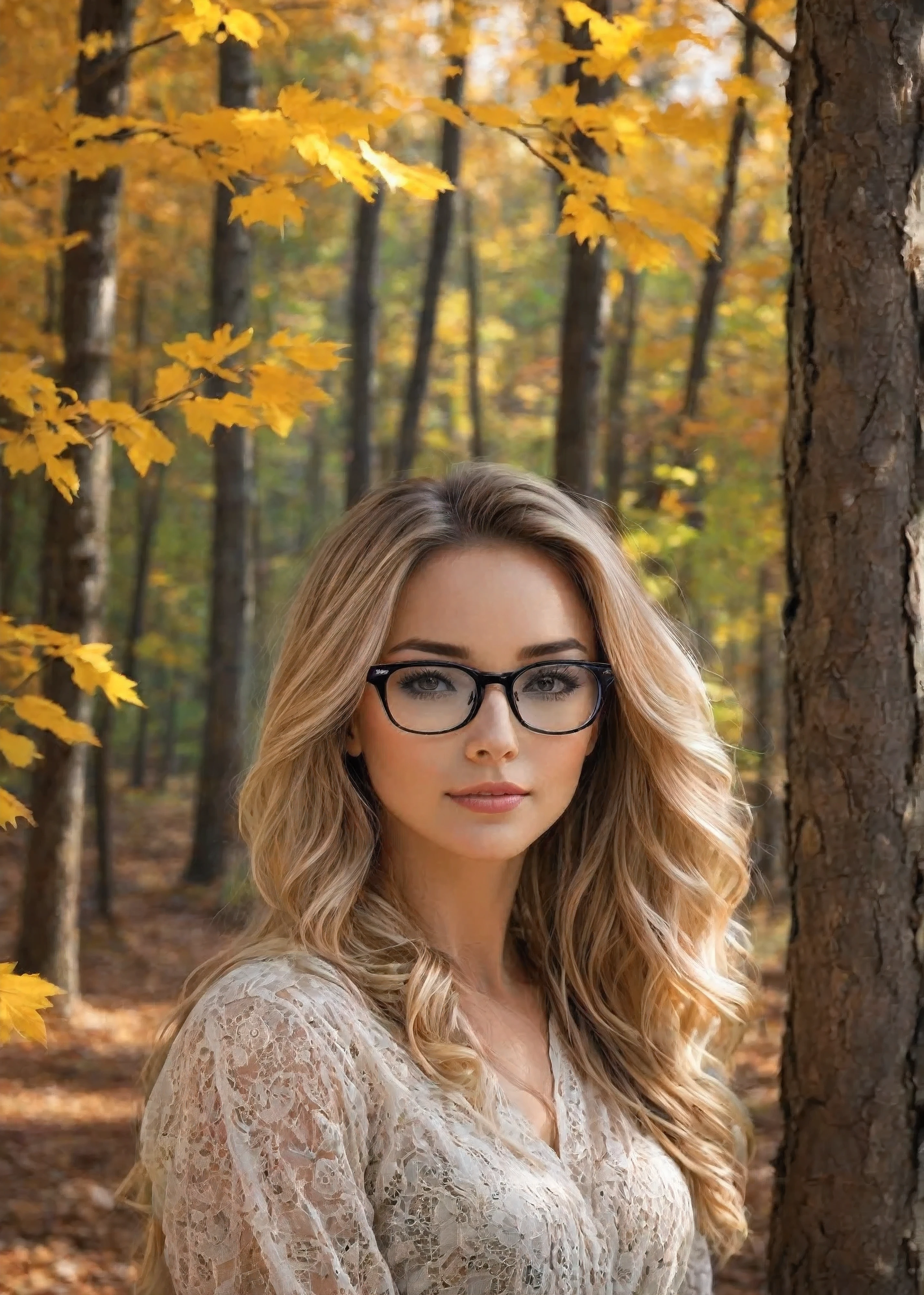 Créez une image avec les caractéristiques définies dans la balise et évitez d&#39;utiliser les caractéristiques définies dans la balise. Belle femme, bien placé, d'une beauté incomparable, un visage parfait dans tous ses traits, captive et enchante tous ceux qui la regardent; Elle porte des lunettes de vue; belles fossettes près de la bouche, des rides d&#39;expression douces apportant plus de réalisme à la femme; Sa peau touchée par la lumière du soleil rend la scène encore plus époustouflante. Ses vêtements sont longs et charmants, mélangeant le style européen avec une mode plus futuriste. En arrière-plan, une ambiance chaleureuse et rustique, le cadre est baigné par une forêt dense; la scène principale entière est créée pour transformer la scène entière en quelque chose de spectaculaire. Des couleurs chaudes et douillettes prédominent dans la scène. - Des détails réalistes et nets dans tous les éléments de l'image. - Mise au point nette sur la femme avec des lunettes rectangulaires et les objets qui sont près d'elle. - Composition équilibrée et agréable à l&#39;oeil. - Résolution d&#39;image d&#39;au moins 1920x1080 pixels. - Ne pas inclure d'autre personne ou animal dans la scène en dehors de la femme. - Éviter les couleurs vives et contrastées qui contrastent avec l'environnement accueillant. - Ne pas inclure d&#39;éléments modernes ou technologiques qui brisent l&#39;atmosphère chaleureuse. - Éviter les ombres dures ou trop définies qui nuisent à la douceur de la scène. - Ne pas inclure d&#39;éléments suggérant un mouvement ou une agitation. - Évitez les objets encombrés ou déplacés dans la composition. - N&#39;incluez pas de personnes dans la scène. - Éviter les objets qui ne s&#39;intègrent pas esthétiquement dans l&#39;environnement paisible et familier. Pour capturer cette scène extraordinaire, il faudrait utiliser le meilleur appareil photo disponible, équipé de lentilles haute résolution et de la capacité de capturer la lumière dans des conditions défavorables. Un appareil photo numérique moyen format haut de gamme est recommandé, comme le Phase One XF IQ4 150MP, capable de capturer des détails incroyables et des couleurs éclatantes même dans des conditions de faible luminosité. éclairage: éclairage naturel diffus, doucement filtré pour minimiser