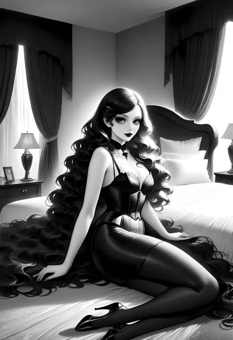 fantasy art deco (art deco: 1.5) A (black and white: 1.5) glamours (vampire: 1.5) model shot, RAW, award winning, of an exquisit...