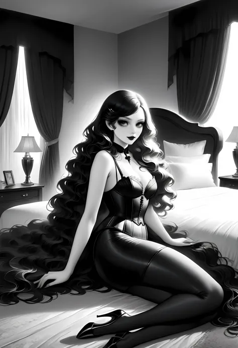 fantasy art deco (art deco: 1.5) a (black and white: 1.5) glamours (vampire: 1.5) model shot, raw, award winning, of an exquisit...