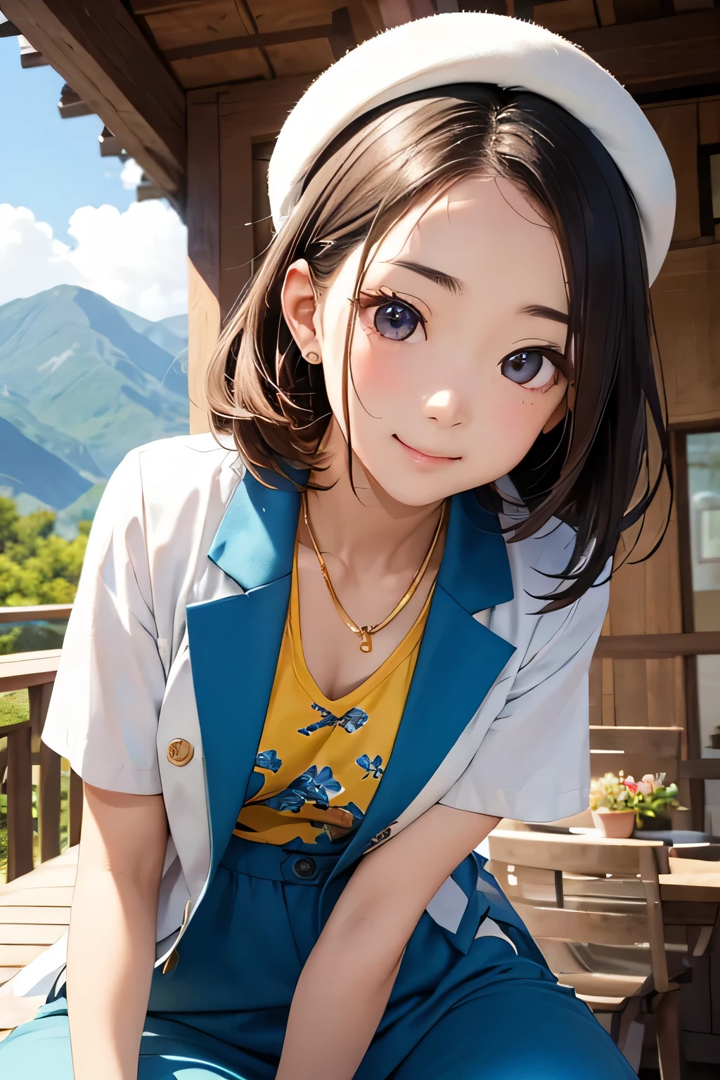 highest quality、High resolution、Detailed Background、(Beautiful face in every detail:1.4)、Anatomically correct、(Detailed facial expressions)、(Detailed eyes:1.2)、Teenage beauty、(Highly detailed face:1.4)、cute hair color、Braided Ponytail、Bobcut、Braided long hair、Wavy Hairstyle、cute hairstyle、well-groomed eyebrows、cute eye makeup、Cute Lip Makeup、Cute gestures、Fit on one screen、

(Two beautiful girls with big smiles on their faces against the backdrop of the sunrise and beautiful nature at Fuji Mountain in summer:1.5)、

The pre-dawn sky is starting to change from deep navy blue to orange.、From the top of Mt. Fuji, you can see the sea of clouds and the Fuji Five Lakes in the distance.、The sun began to rise in the eastern sky、The light is like a golden thread、Mountain々The clouds are gently illuminated.、

Climbing Mountain&#39;s clothing「Innerwear, mid-layers, and outerwear」These three layers are the basics.、Dress in layers、Put on your hat、Colorful Berets、Loose-fitting sarouel pants like Aladdin pants are comfortable and stylish.、The ethnic print wrap skirt gives off a summer vibe.、Wide pants with a botanical pattern are trendy、
These stretch pants have a slimming effect on your legs and are comfortable and stylish at the same time.、cute