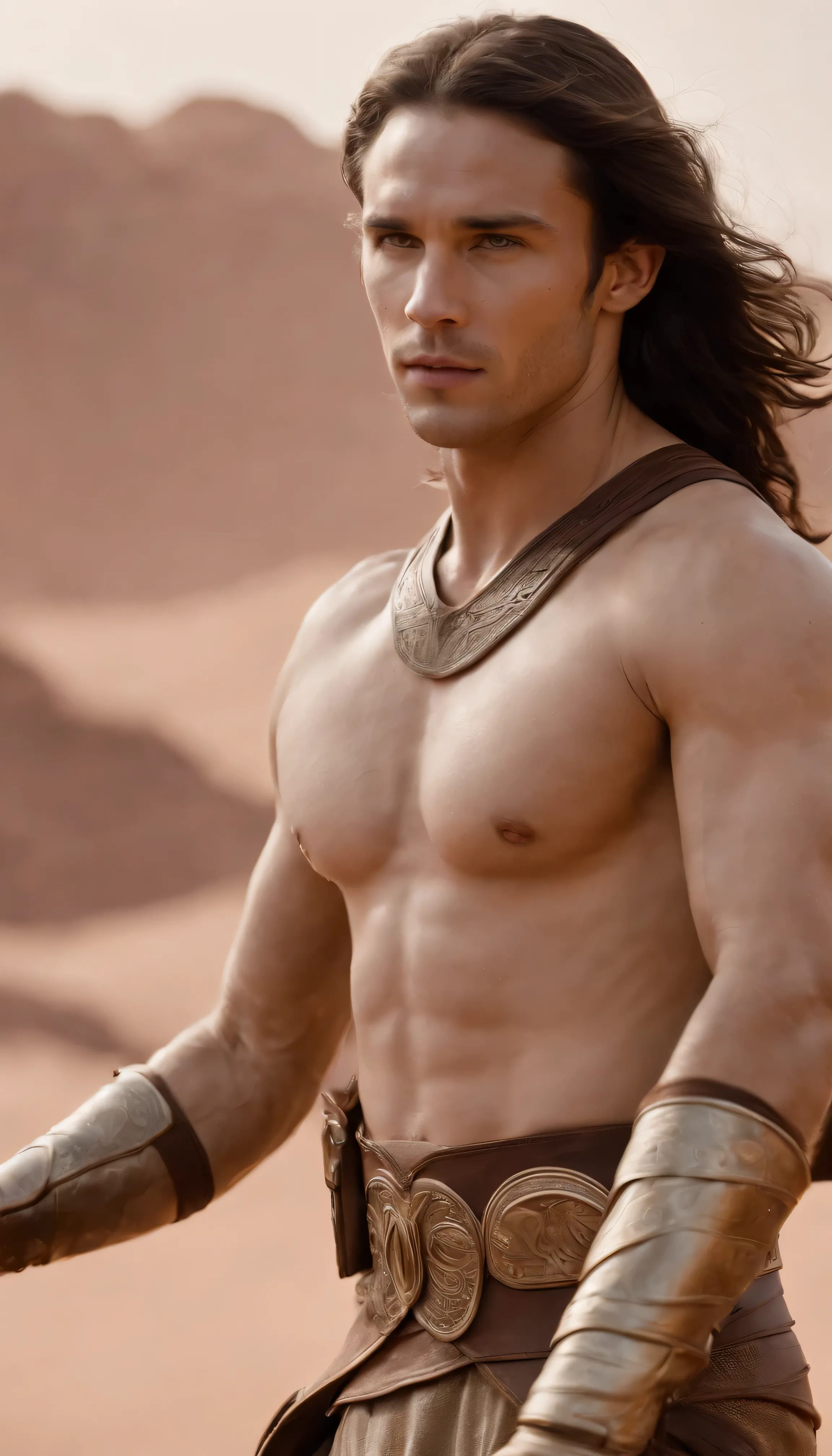 Cinematic masterpieces「John Carter」High-definition images include、The protagonist, Taylor Kitsch、The video shows the sleek, futuristic hoverbike cruising through space in style.。Deeply carved features and lively eyes、It captures the essence of adventure across a far-flung planet.。Taylor Kitsch face details，Powerful scene