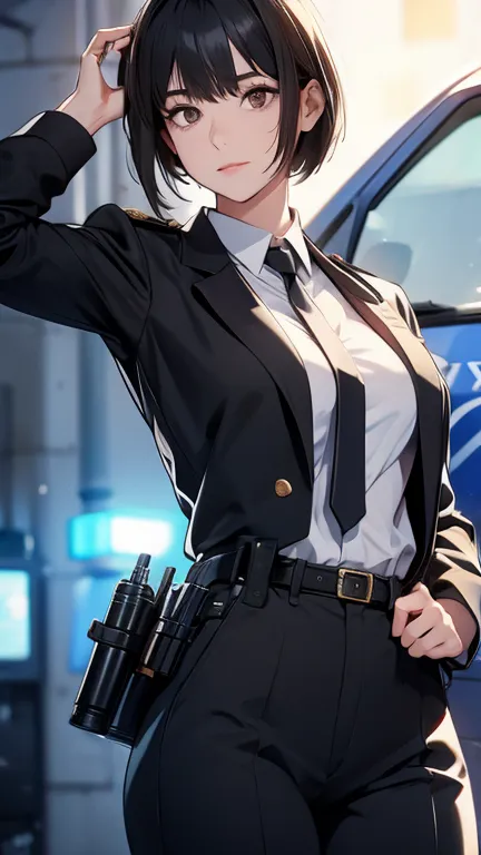 police officer　girl　ready your gun　glasses　black hair　short hair