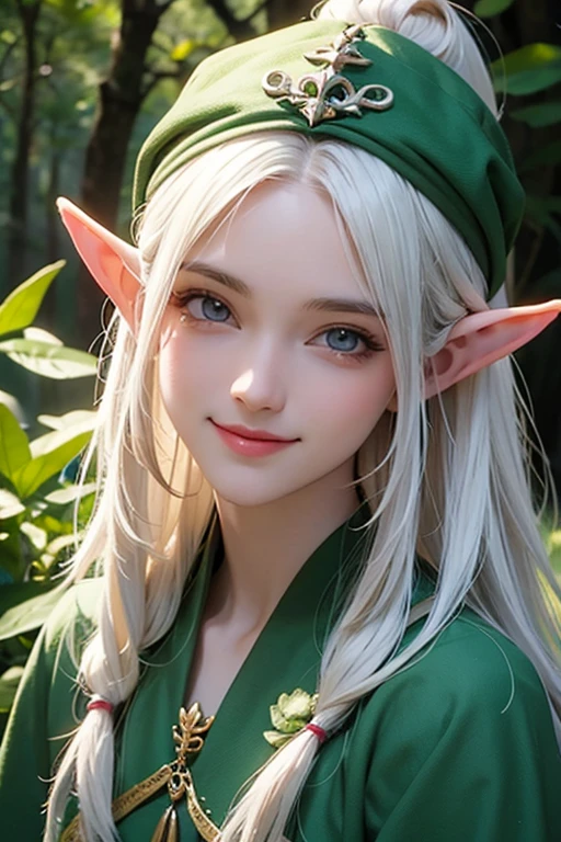 a close-up of a person with a sword in a forest, of an elf from the Elden ring, elven character with smile, a portrait of a male elf, a male elf, a portrait of an elf, rogue elf backveiw image, Features, elf girl, young half-elf wizard, portrait of an elf