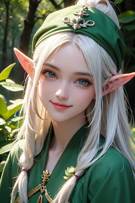 um close de uma pessoa com uma espada em uma floresta, de um elfo do anel elden, elven character with smile, a portrait of um el...