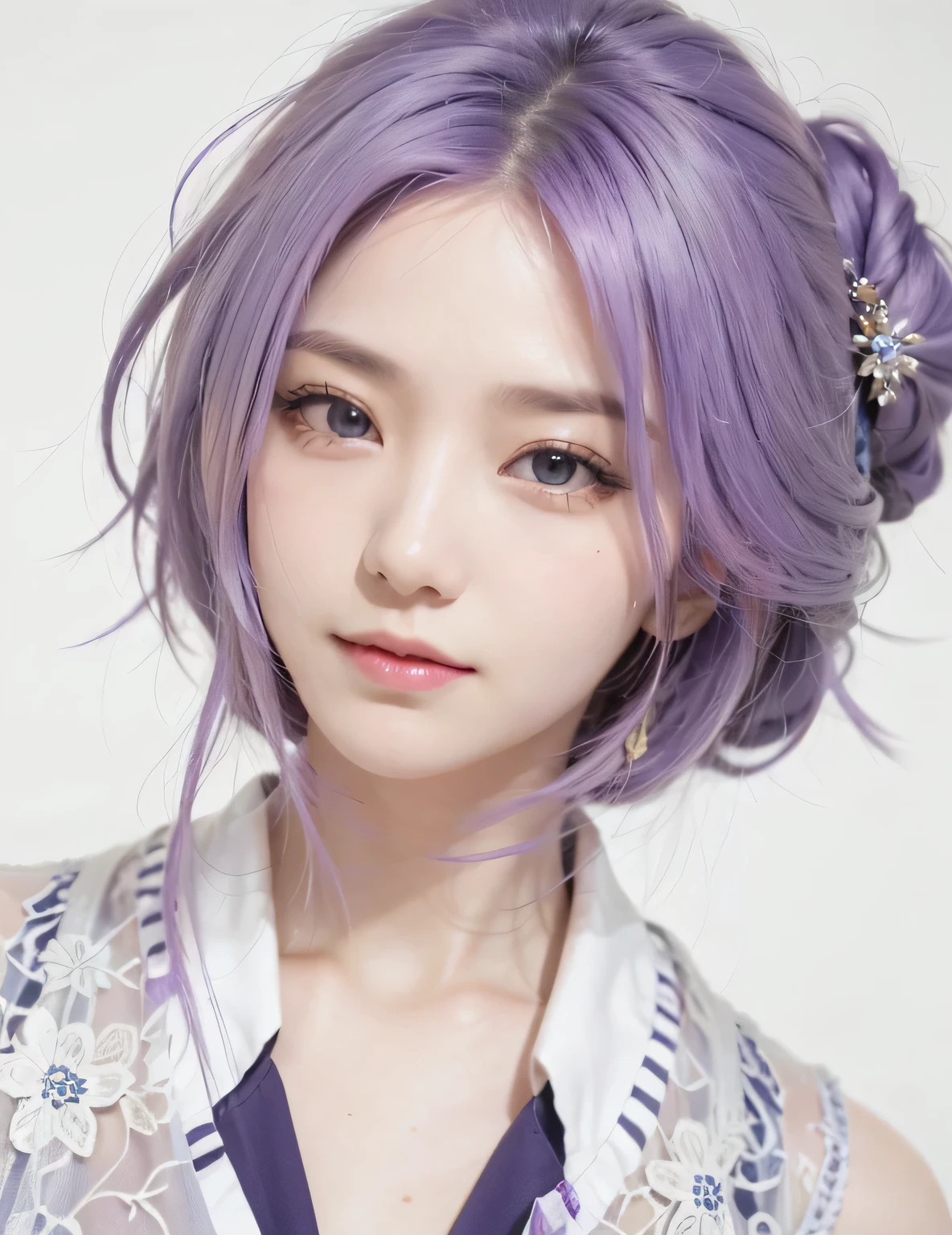 1人の女の子,長い髪, 超詳細, 現実的, 70mmレンズ,reo mikage,紫色の髪