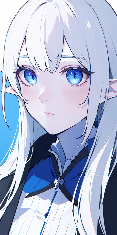 Big, blue skin color, white hair, blue ayes, pointy ears, hyper realistic, ultra detail, high res