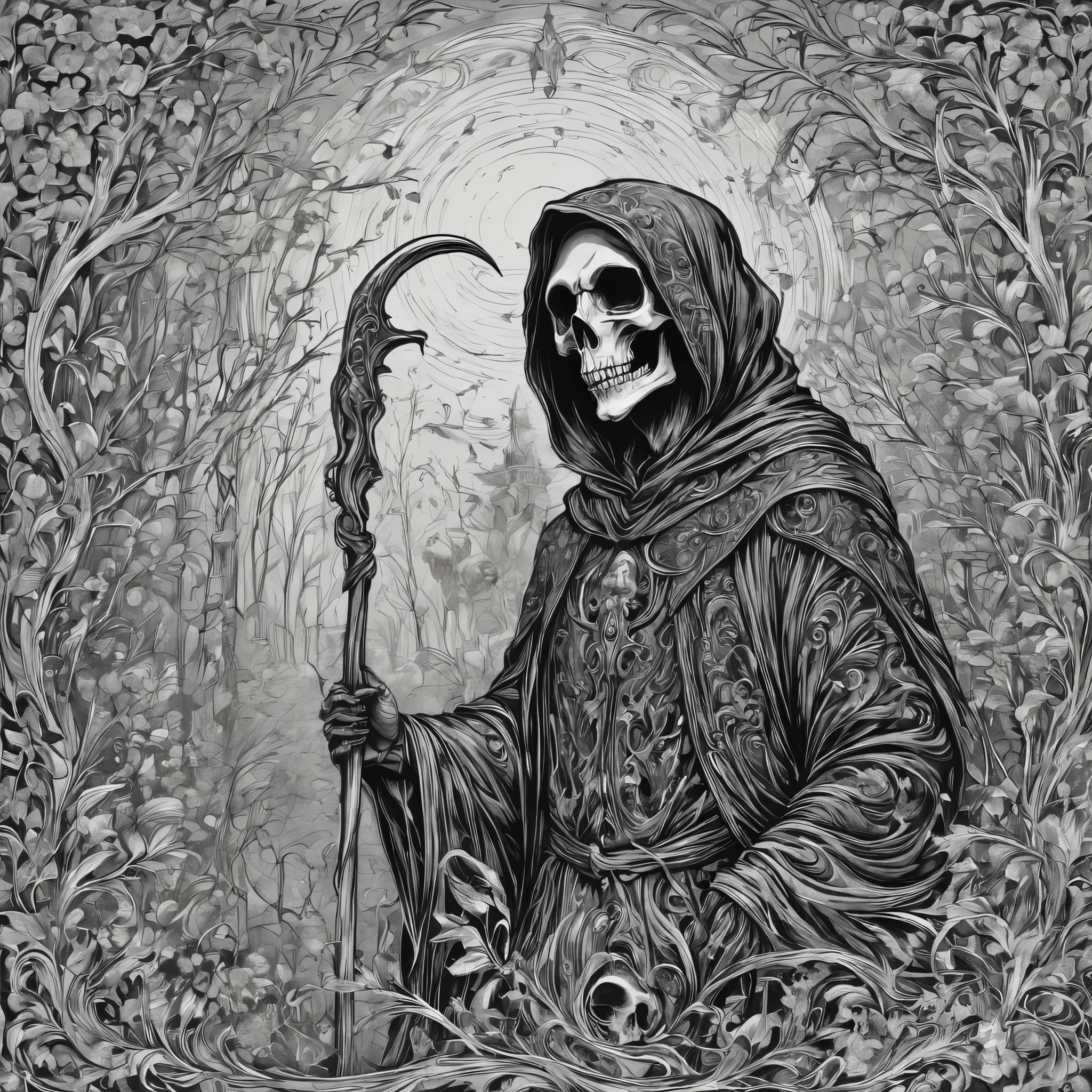 Grim Reaper drawn in black