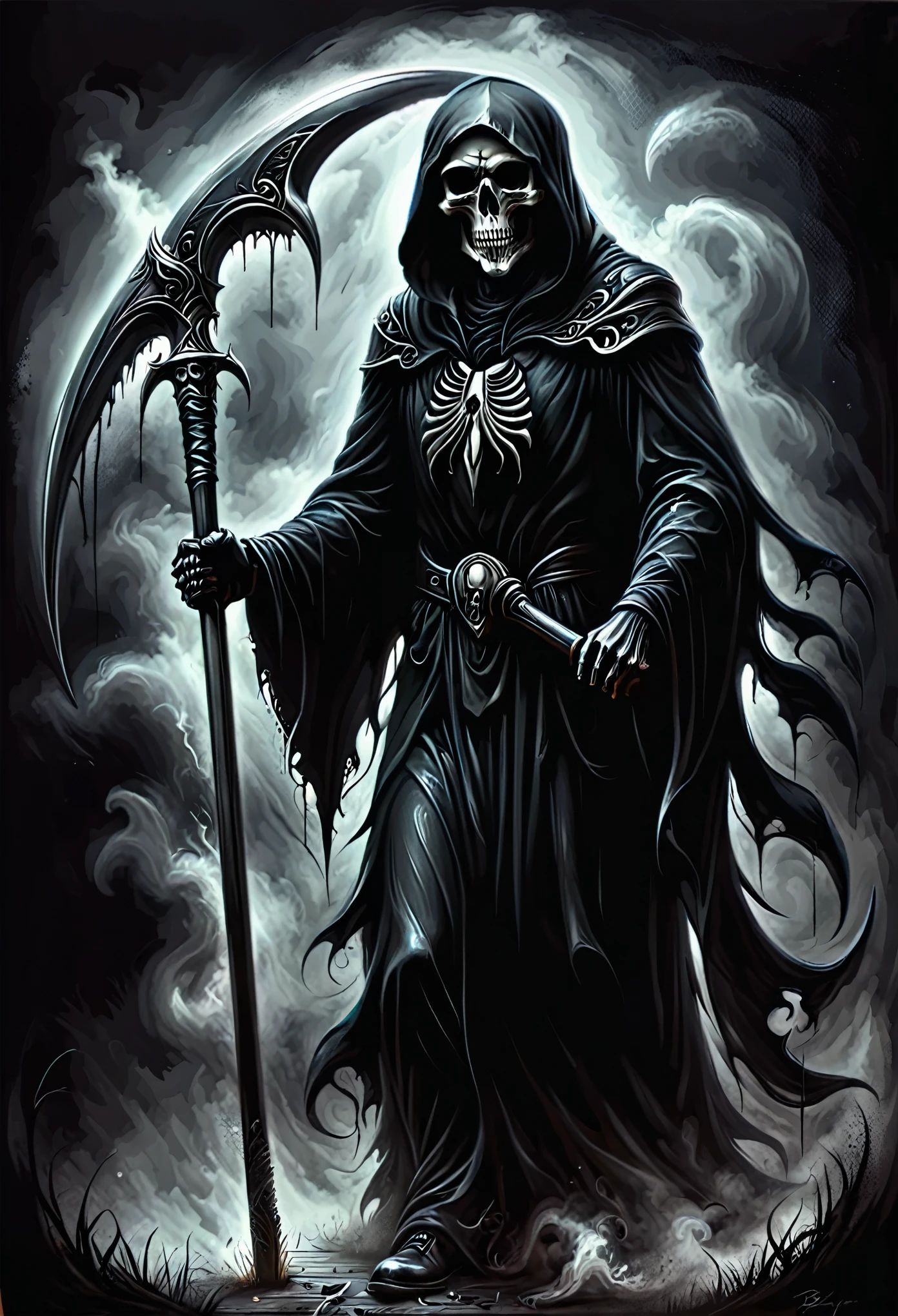 Grim Reaper drawn in black