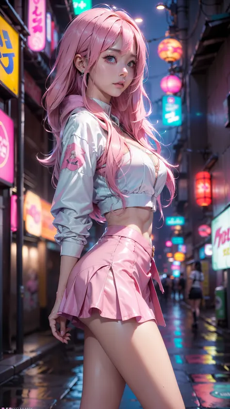 (La mejor calidad,A high resolution,Ultra - detallado,actual),Ariana Grande cyberpunk a doll with long pink hair and a (chaqueta...