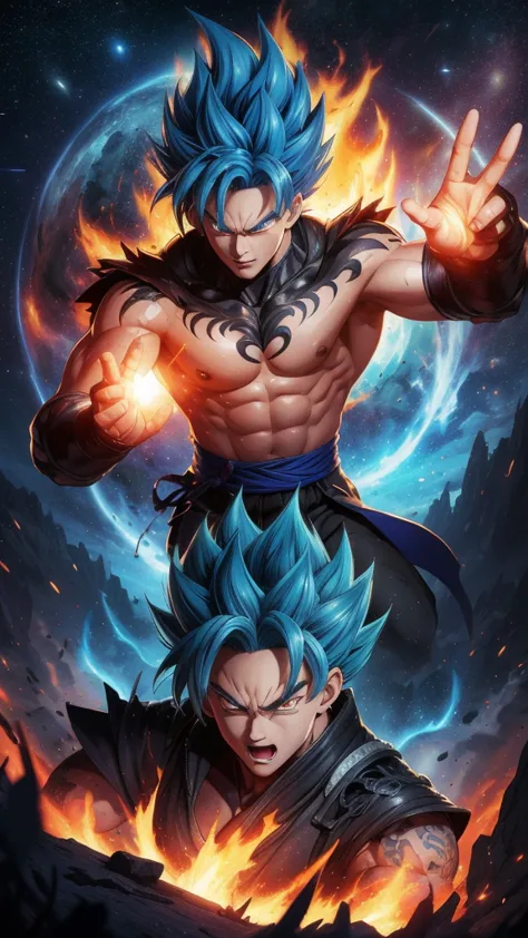 &quot;Get ready for a visual feast，Goten has a handsome face and sharp red eyes, Glowing blue hair and tattoos, Well-proportione...