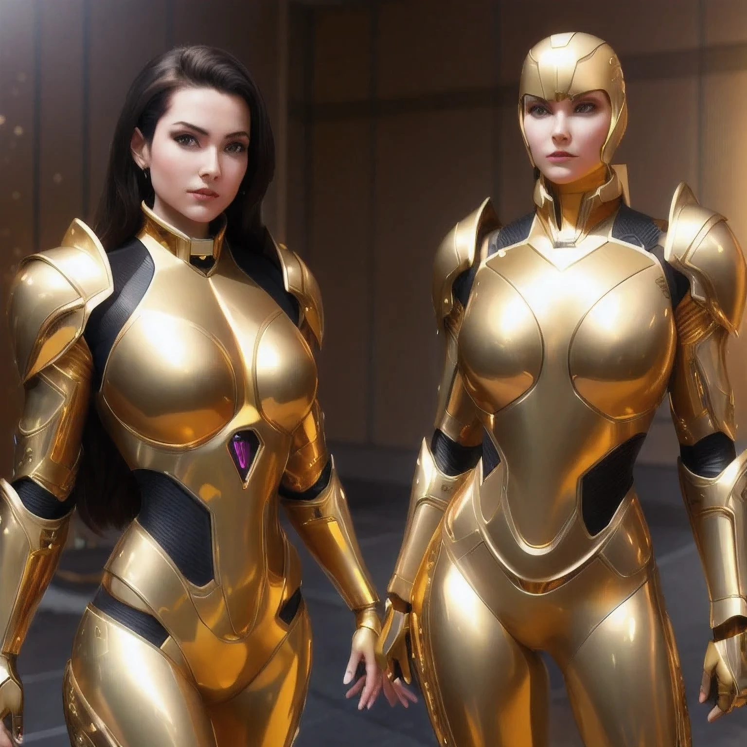 (（college student）)arafed college student in a gold space suit posing for a picture, gold sci - fi armour, golden armor, cinematic goddess body shot, gold heavy armor. dramatic, body golden armor, gold body, sleek gold armor, college student armor, golden armour, angelic golden armor, （（Space suit））elegant gold body, artgerm julie bell beeple, golden armor with diamonds(Short inches)